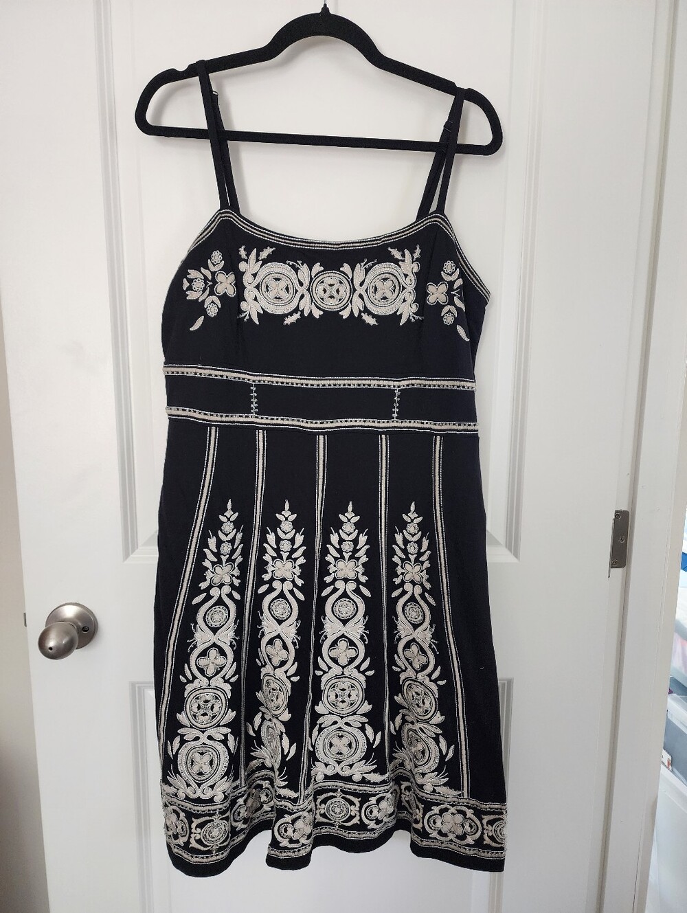 INC International Concepts Black Dress with White Embroidery & Beading. Size XL.